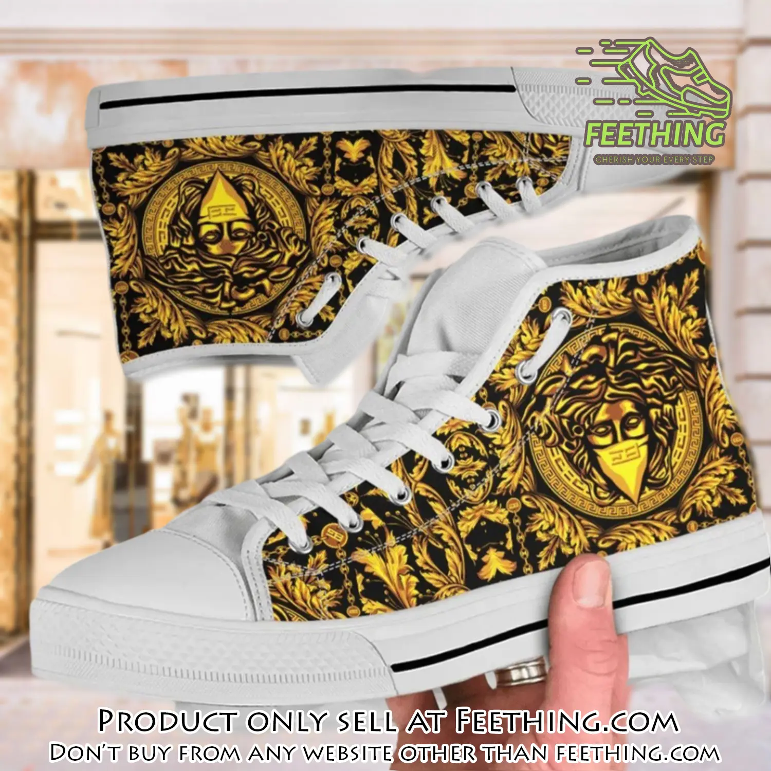 Versace medusa golden white high top canvas shoes luxury brand gifts for men women ft3841569